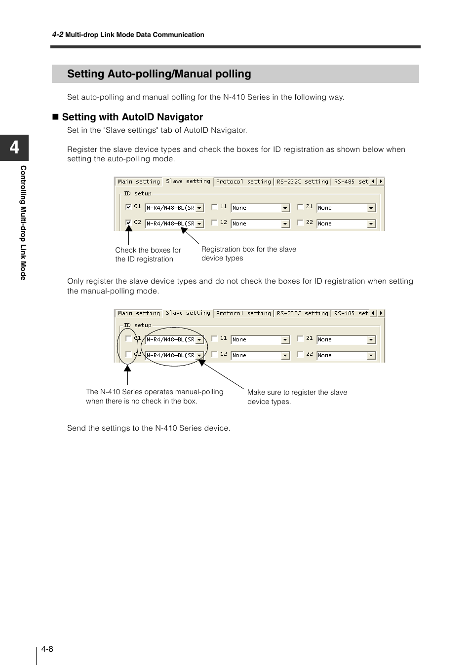 Setting auto-polling/manual polling, Setting auto-polling/manual polling -8, Setting with autoid navigator | KEYENCE N-410 User Manual | Page 82 / 160