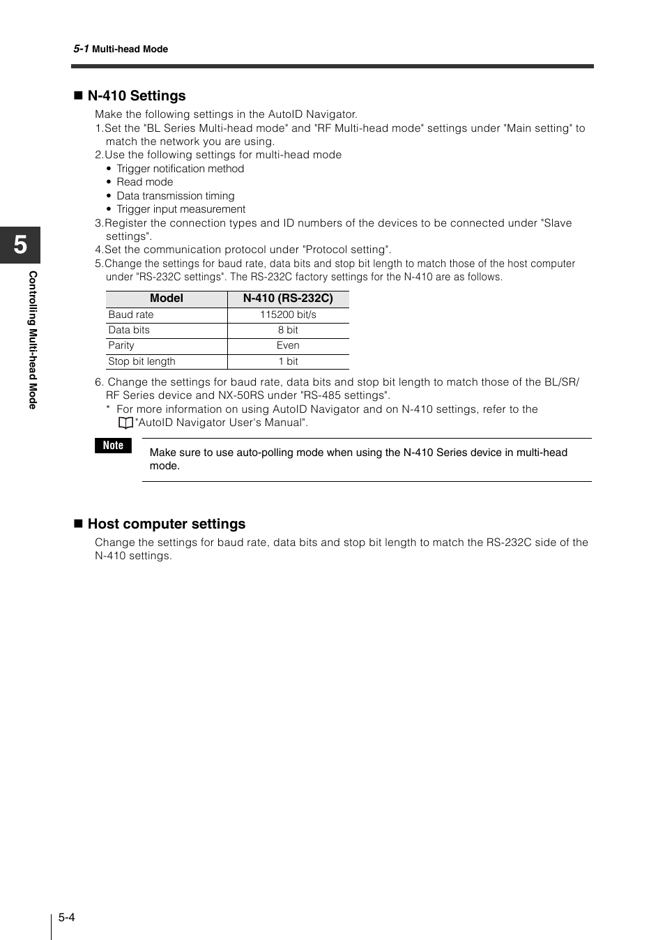 N-410 settings, Host computer settings | KEYENCE N-410 User Manual | Page 88 / 160