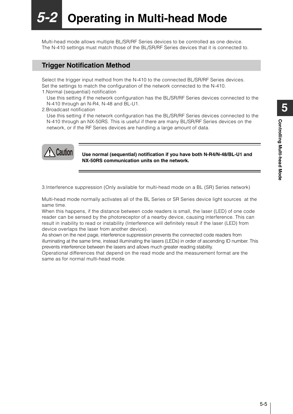 2 operating in multi-head mode, Trigger notification method, Operating in multi-head mode -5 | Trigger notification method -5, Operating in multi-head mode, Caution | KEYENCE N-410 User Manual | Page 89 / 160