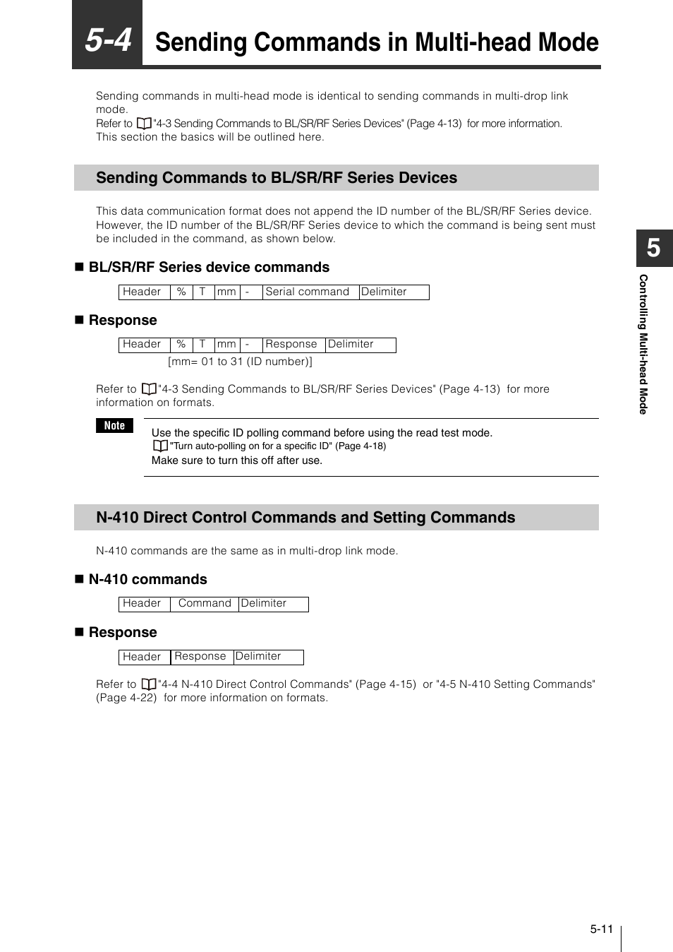 4 sending commands in multi-head mode, Sending commands to bl/sr/rf series devices, N-410 direct control commands and setting commands | Sending commands in multi-head mode -11, Sending commands in multi-head mode | KEYENCE N-410 User Manual | Page 95 / 160