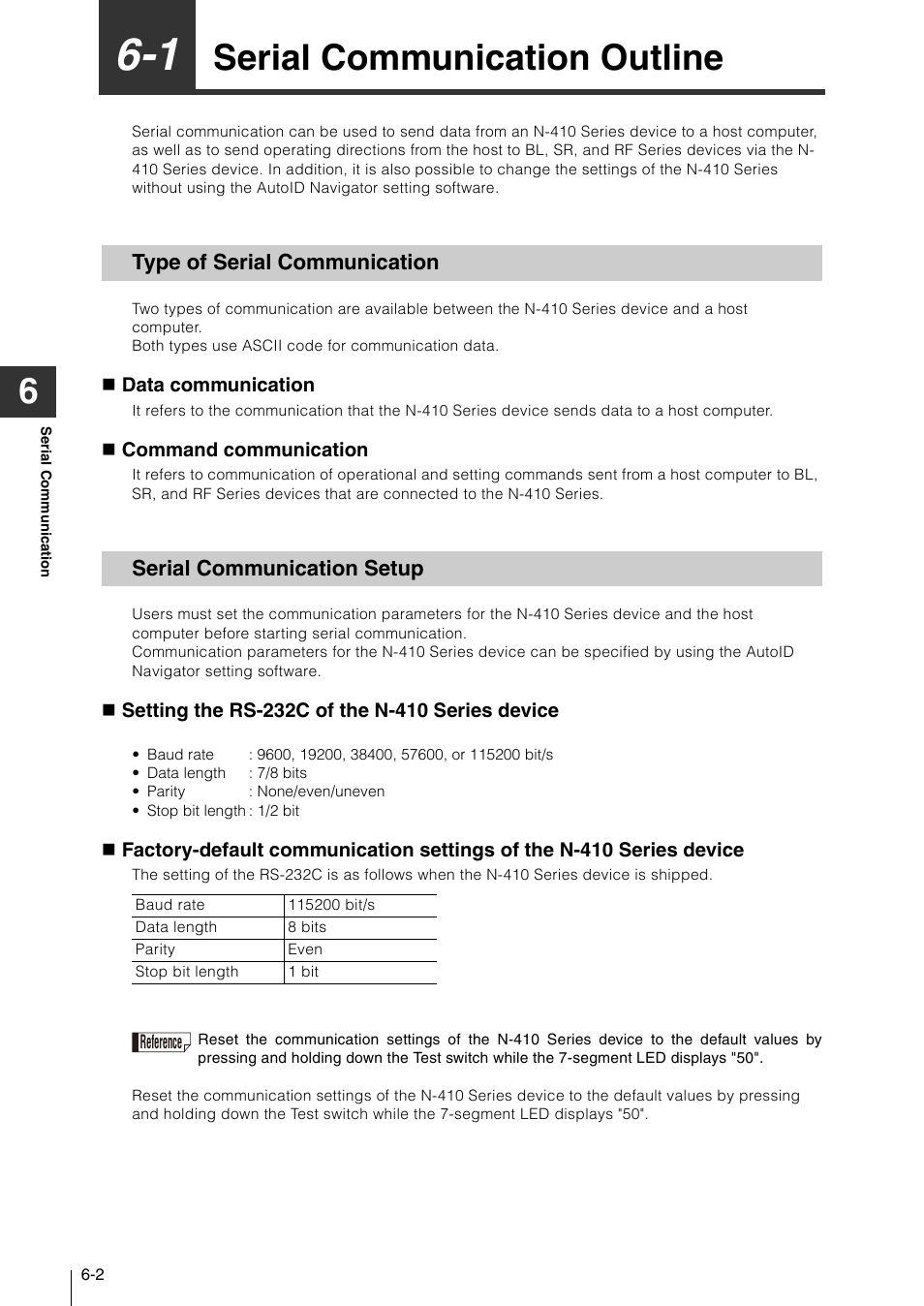 1 serial communication outline, Type of serial communication, Serial communication setup | Serial communication outline -2, Serial communication outline | KEYENCE N-410 User Manual | Page 98 / 160