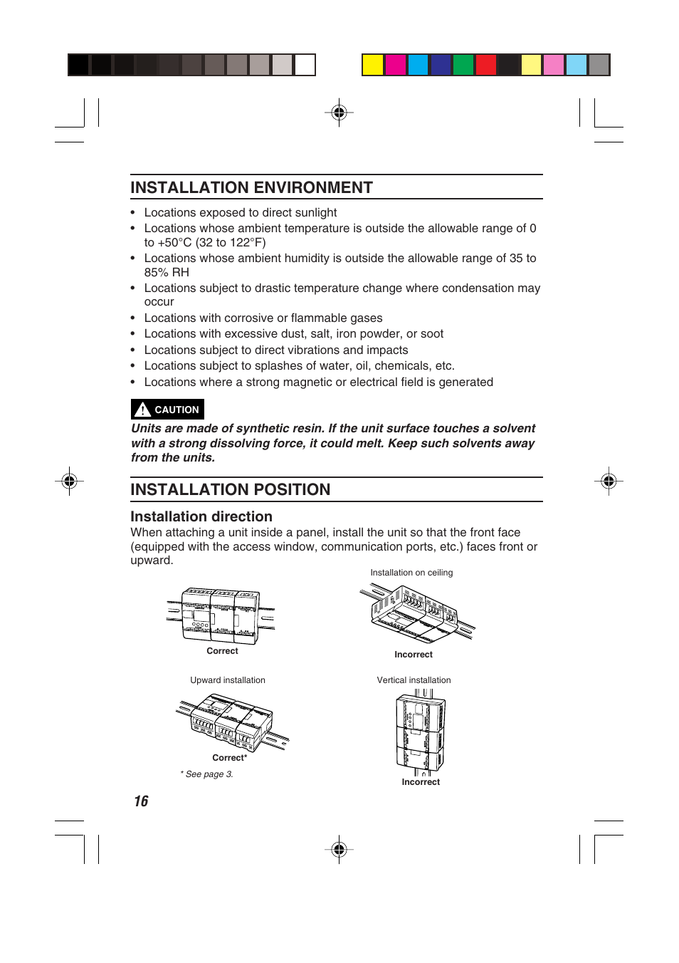 Installation environment, Installation position, Installation direction | KEYENCE KV Series User Manual | Page 18 / 26