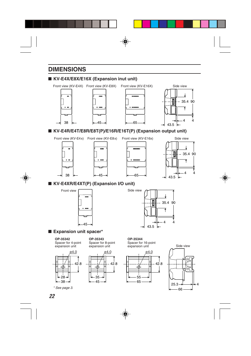 Dimensions, Kv-e4x/e8x/e16x (expansion inut unit) | KEYENCE KV Series User Manual | Page 24 / 26