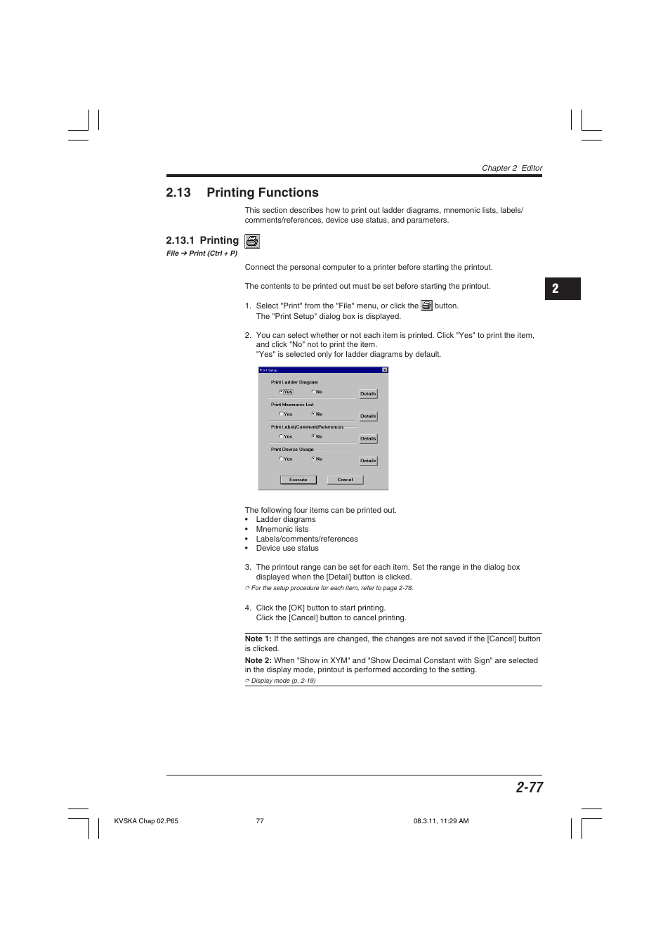 13 printing functions, 1 printing | KEYENCE KV Series User Manual | Page 101 / 240