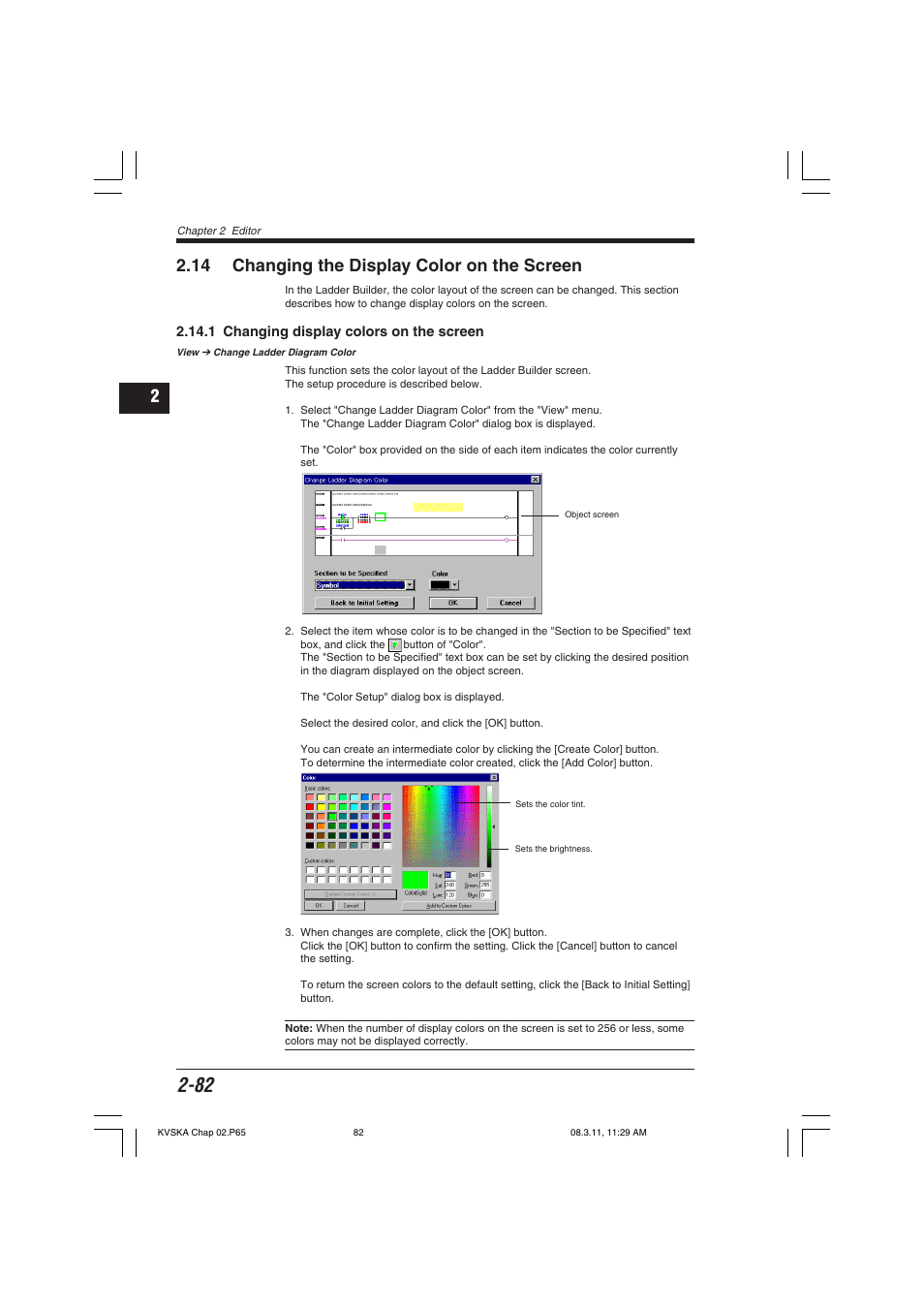 14 changing the display color on the screen, 1 changing display colors on the screen | KEYENCE KV Series User Manual | Page 106 / 240