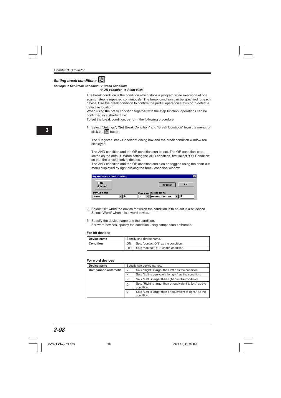 Setting break conditions | KEYENCE KV Series User Manual | Page 122 / 240