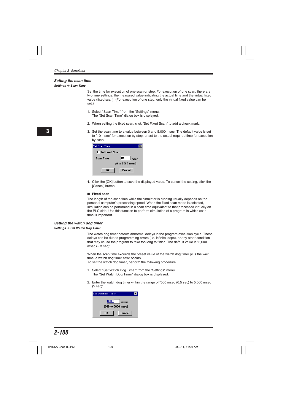 Setting the scan time, Setting the watch dog timer | KEYENCE KV Series User Manual | Page 124 / 240