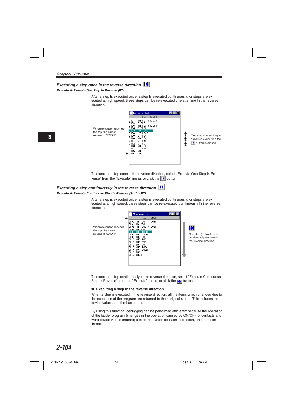 Executing a step once in the reverse direction | KEYENCE KV Series User Manual | Page 128 / 240