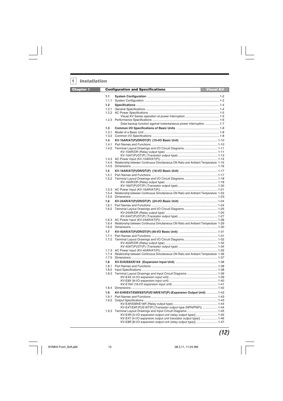 1 installation, 1installation | KEYENCE KV Series User Manual | Page 13 / 240
