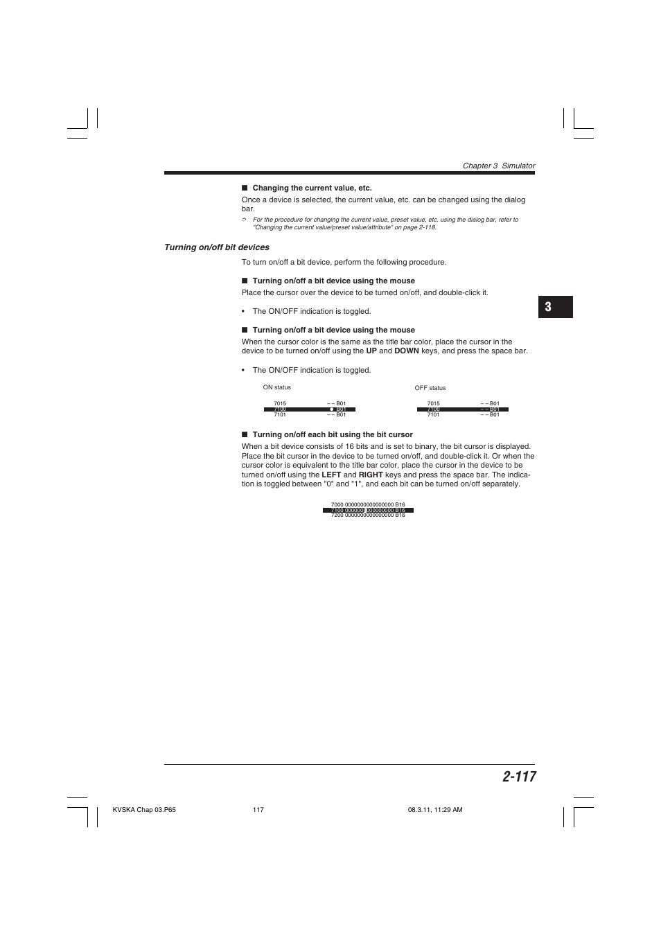 Turning on/off bit devices | KEYENCE KV Series User Manual | Page 141 / 240