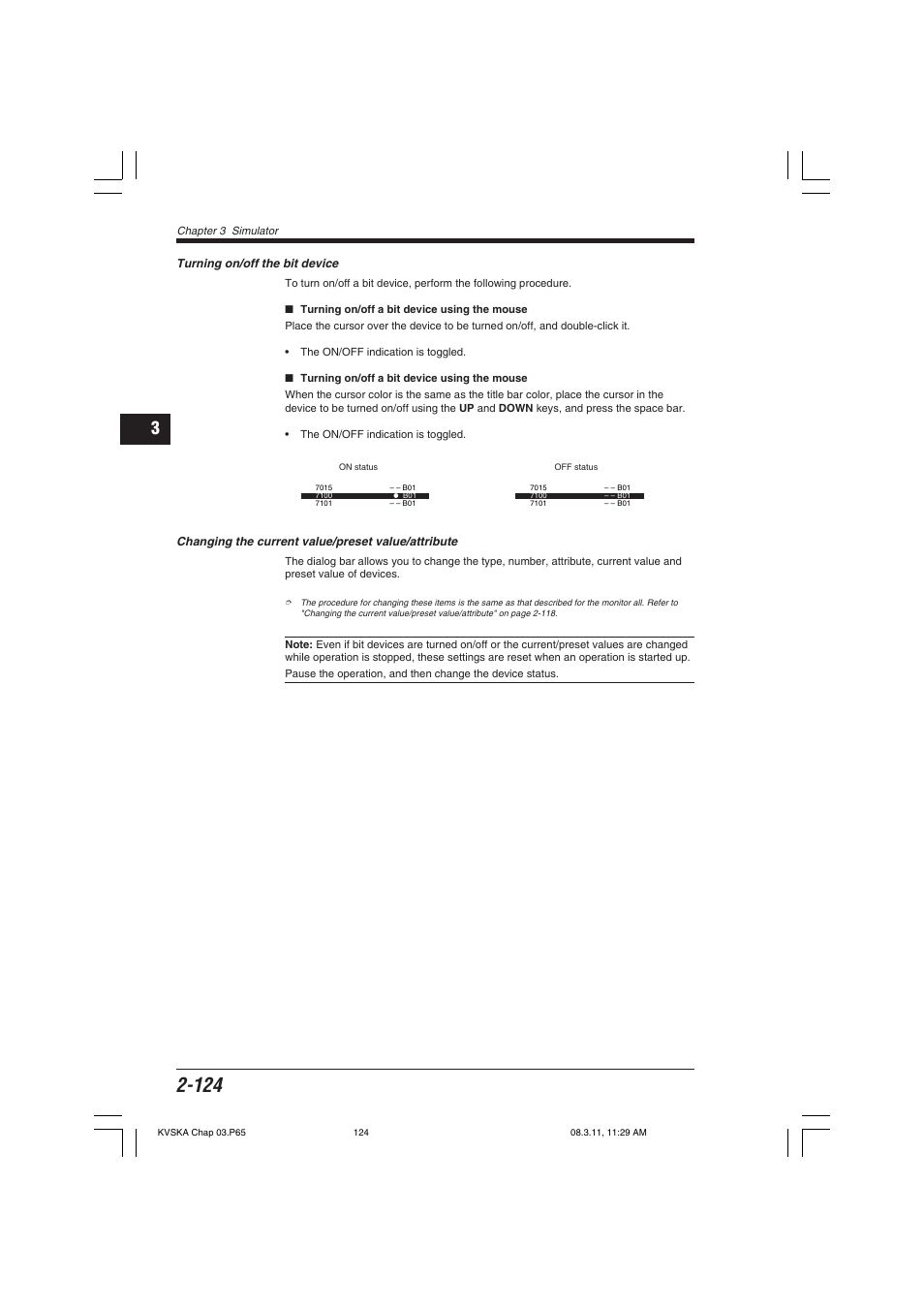 Turning on/off the bit device, Changing the current value/preset value/attribute | KEYENCE KV Series User Manual | Page 148 / 240
