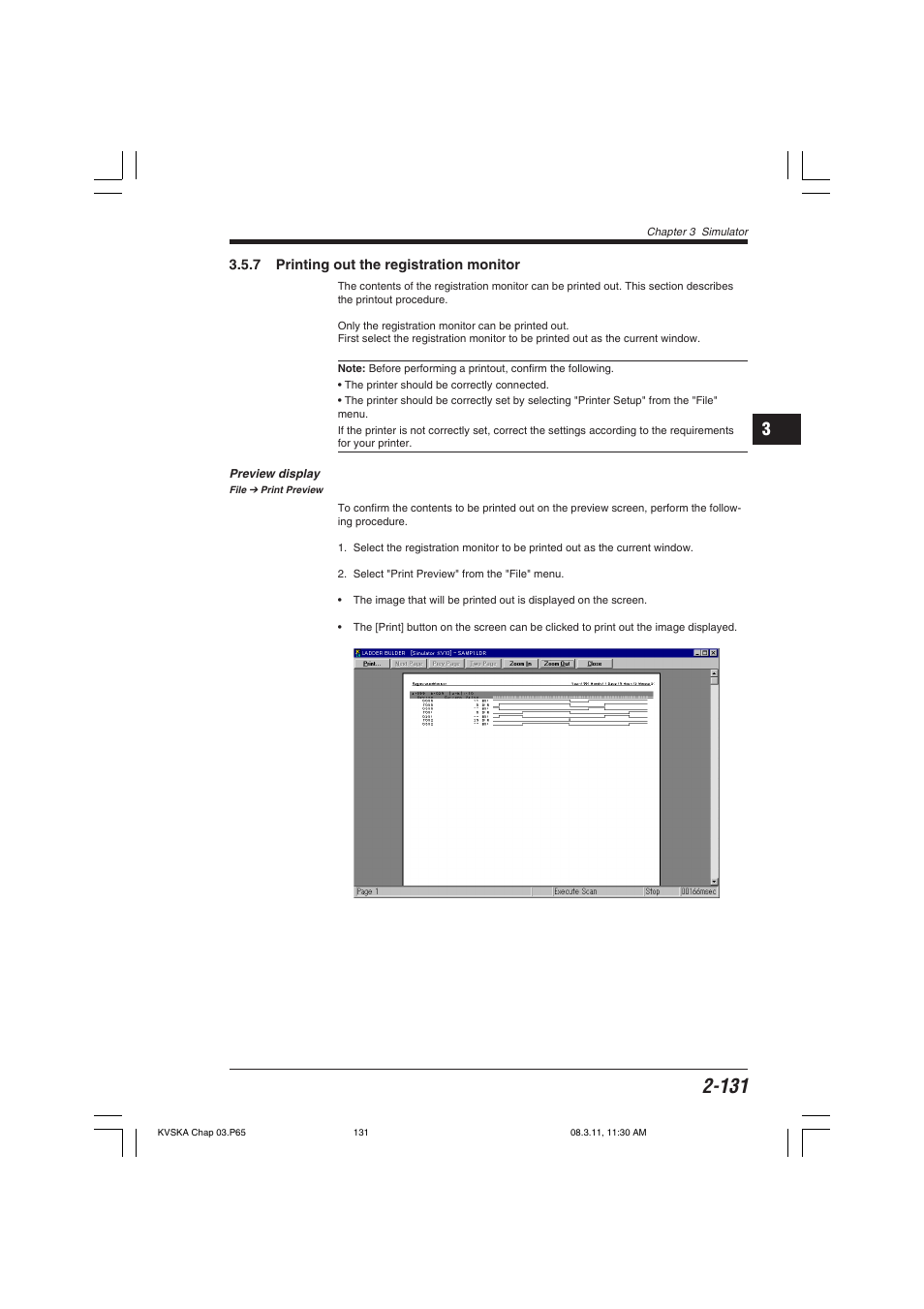 7 printing out the registration monitor, Preview display | KEYENCE KV Series User Manual | Page 155 / 240