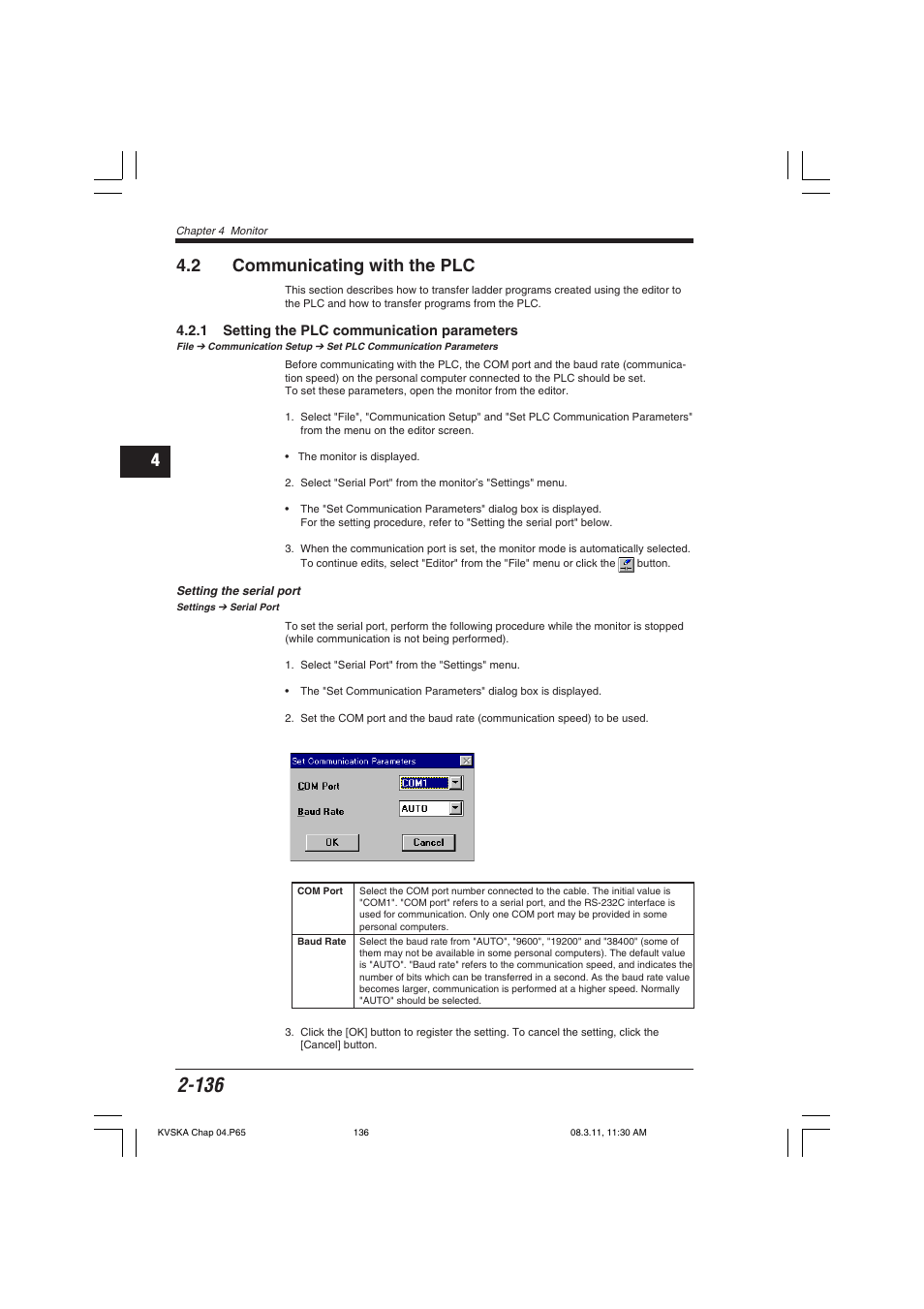 2 communicating with the plc, 1 setting the plc communication parameters, Setting the serial port | KEYENCE KV Series User Manual | Page 160 / 240