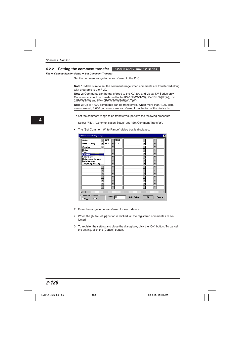 2 setting the comment transfer | KEYENCE KV Series User Manual | Page 162 / 240