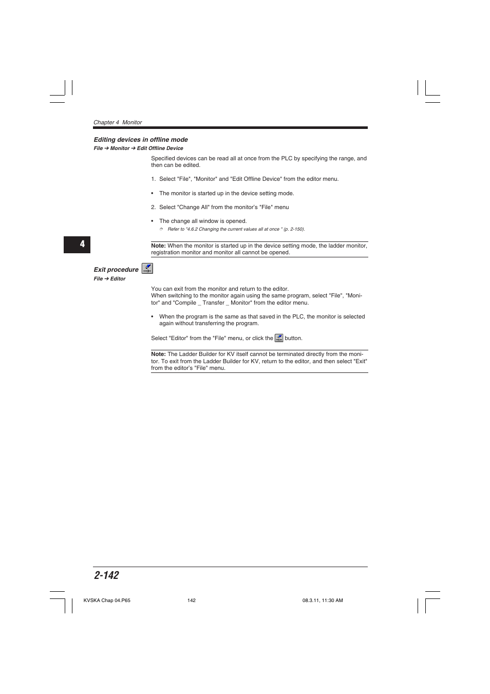 Editing devices in offline mode, Exit procedure | KEYENCE KV Series User Manual | Page 166 / 240