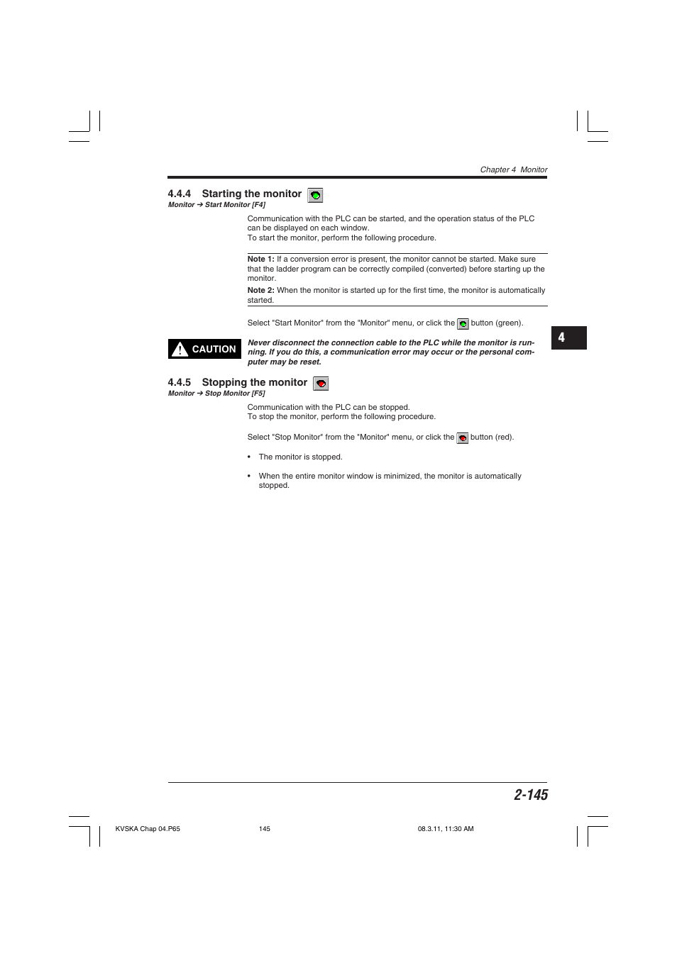 4 starting the monitor, 5 stopping the monitor | KEYENCE KV Series User Manual | Page 169 / 240