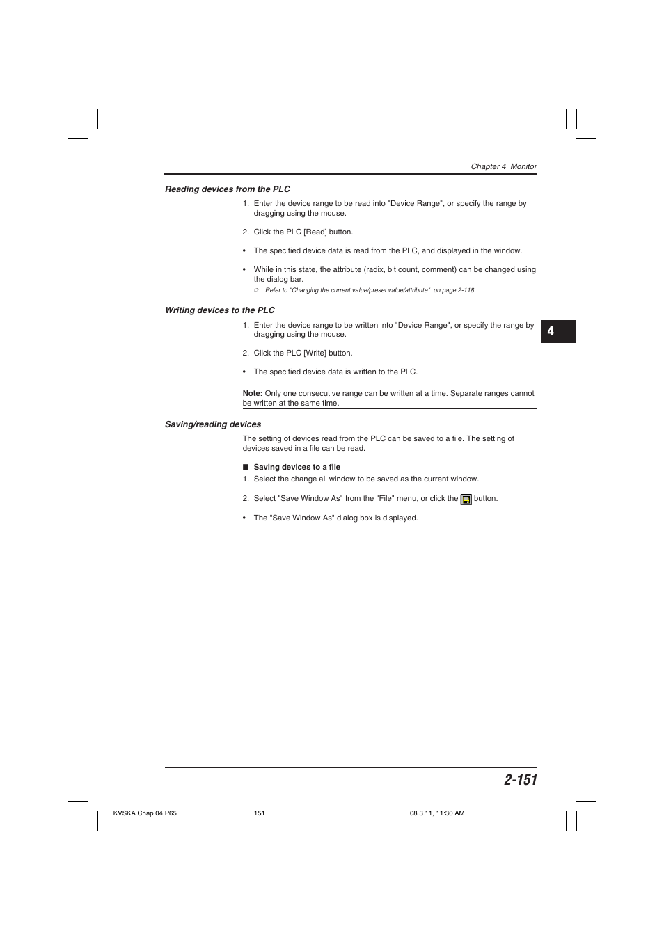 Reading devices from the plc, Writing devices to the plc, Saving/reading devices | KEYENCE KV Series User Manual | Page 175 / 240