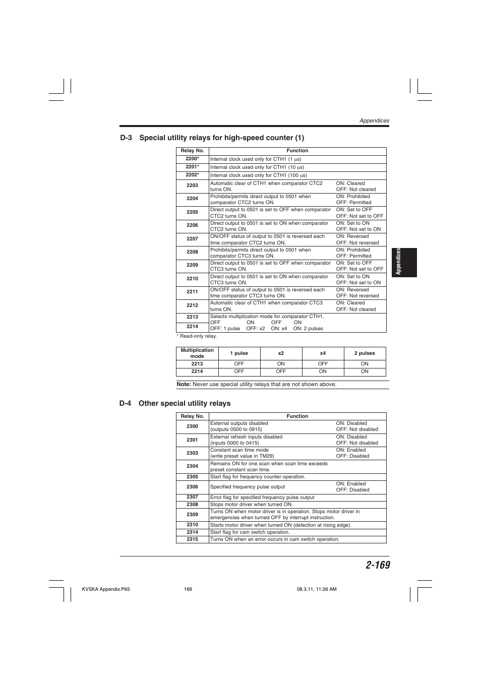 D-4 other special utility relay, D-4 other special utility relays | KEYENCE KV Series User Manual | Page 193 / 240