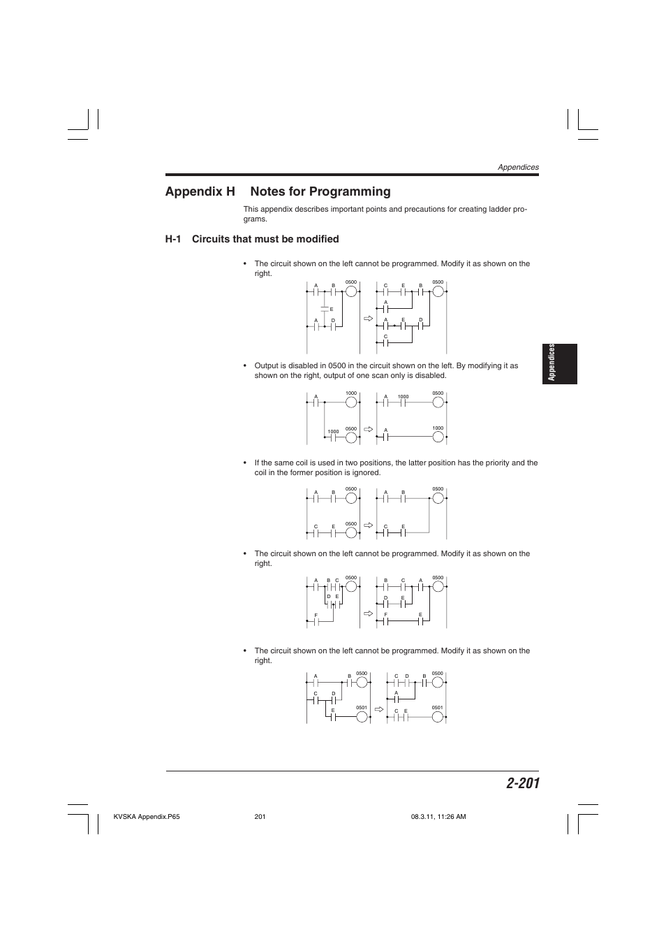 Appendix h notes for programming, H-1 circuits that must be modified | KEYENCE KV Series User Manual | Page 225 / 240