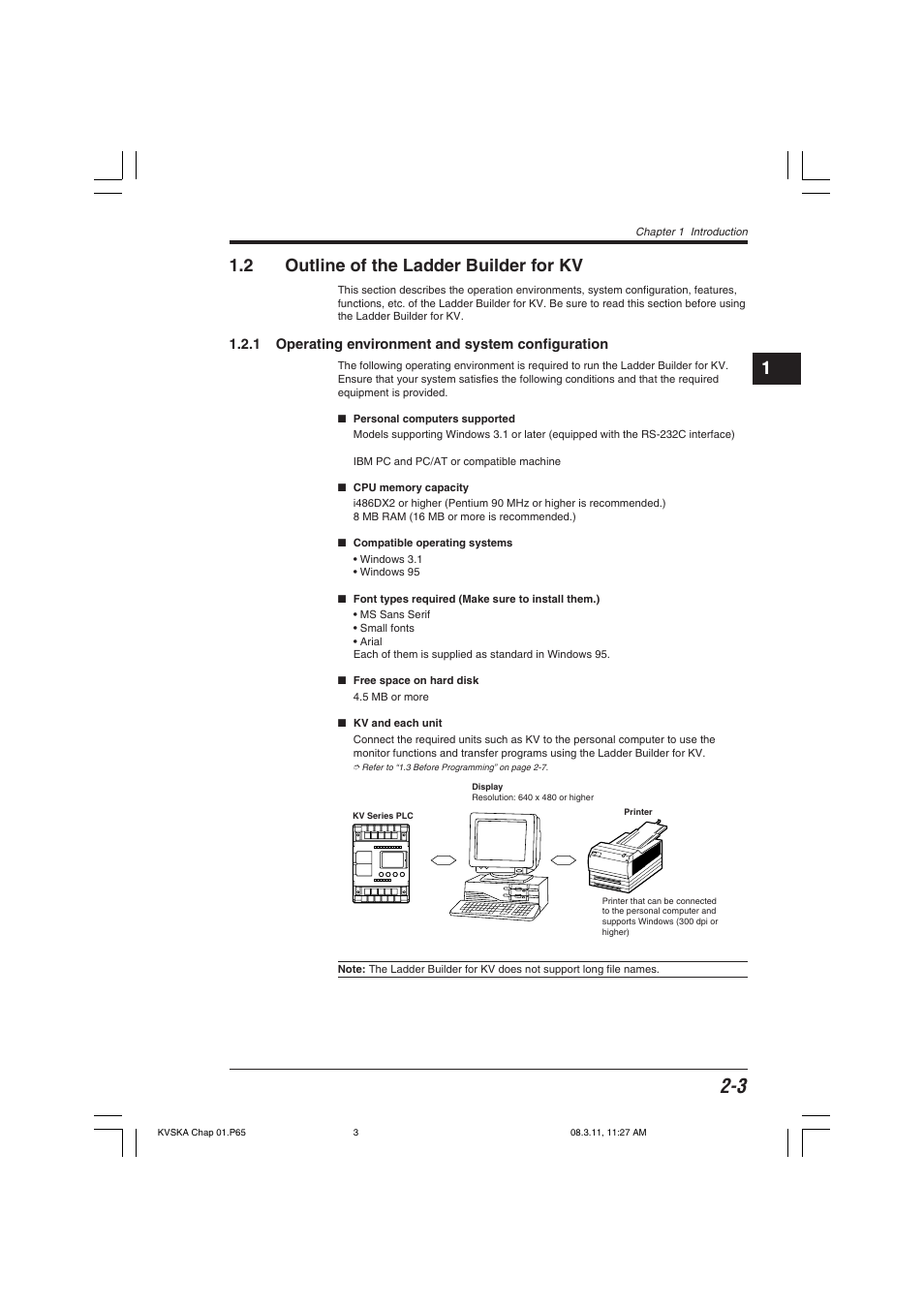 2 outline of the ladder builder for kv, 1 operating environment and system configuration | KEYENCE KV Series User Manual | Page 27 / 240