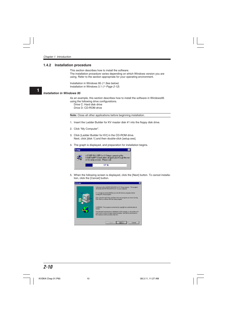 2 installation procedure, Installation in windows 95 | KEYENCE KV Series User Manual | Page 34 / 240