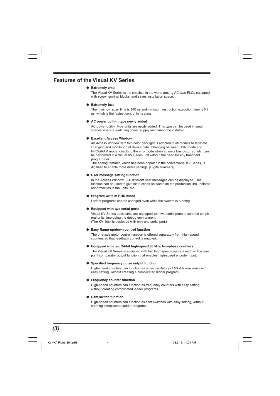 Features of the visual kv series | KEYENCE KV Series User Manual | Page 4 / 240