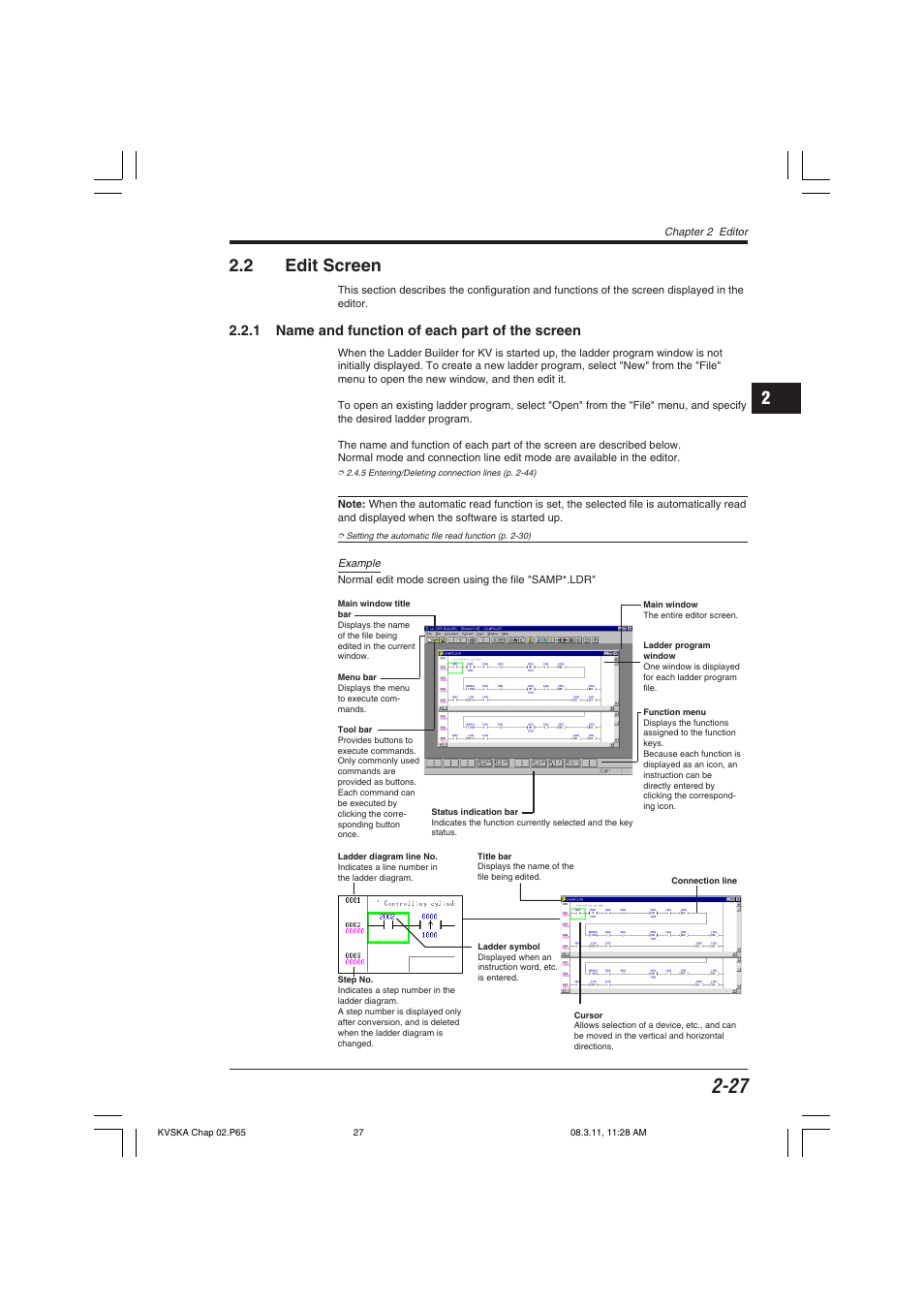 2 edit screen, 1 name and function of each part of the screen, 12 2.2 edit screen | KEYENCE KV Series User Manual | Page 51 / 240