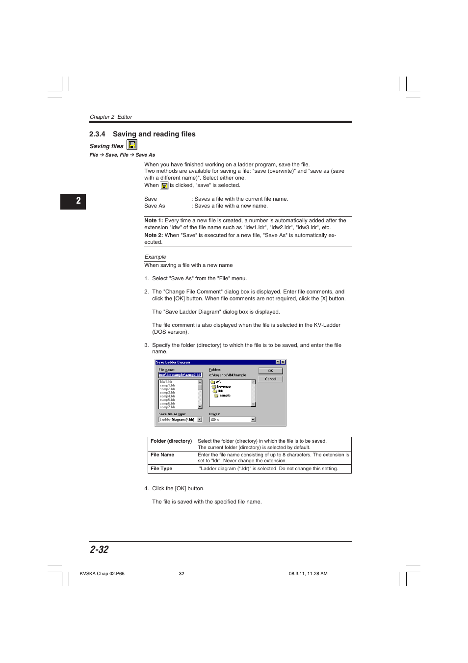 4 saving and reading files, Saving files | KEYENCE KV Series User Manual | Page 56 / 240