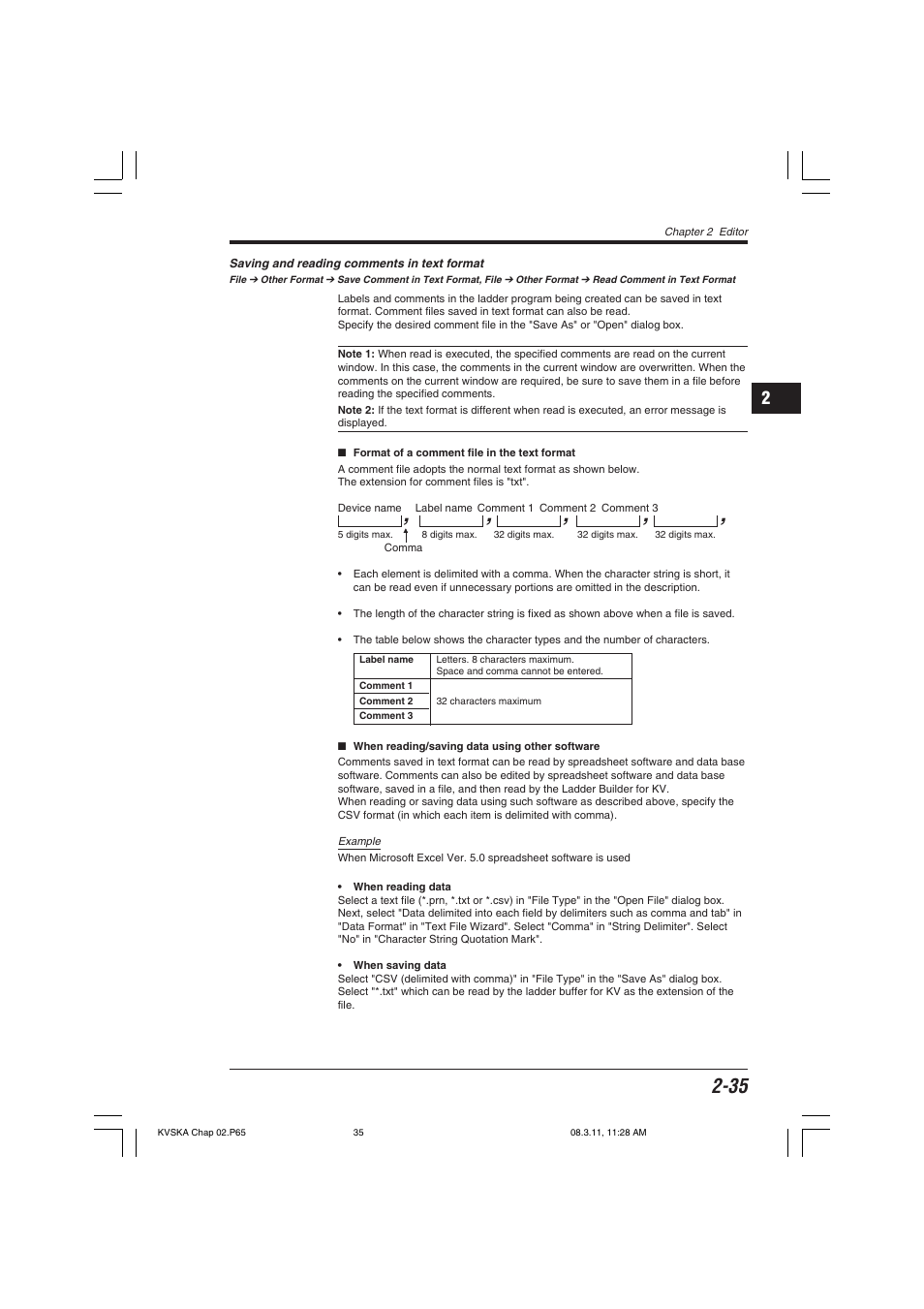 Saving and reading comments in text format | KEYENCE KV Series User Manual | Page 59 / 240