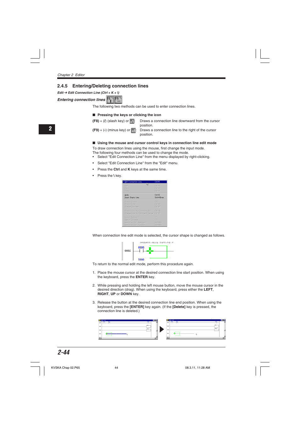 5 entering/deleting connection lines, Entering connection lines | KEYENCE KV Series User Manual | Page 68 / 240