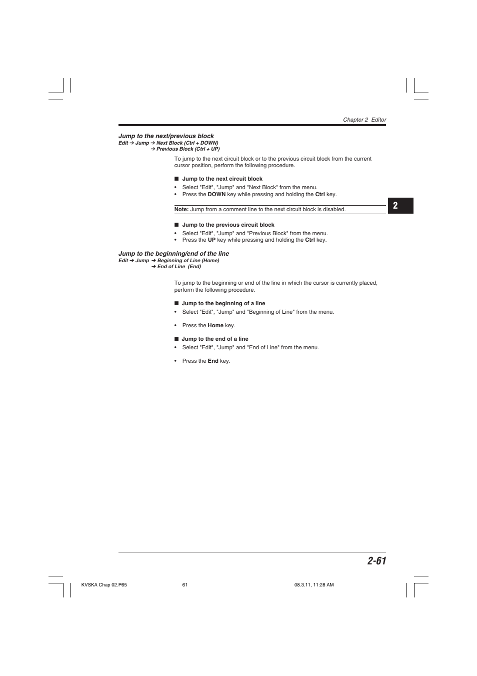 Jump to the next/previous block, Jump to the beginning/end of the line | KEYENCE KV Series User Manual | Page 85 / 240