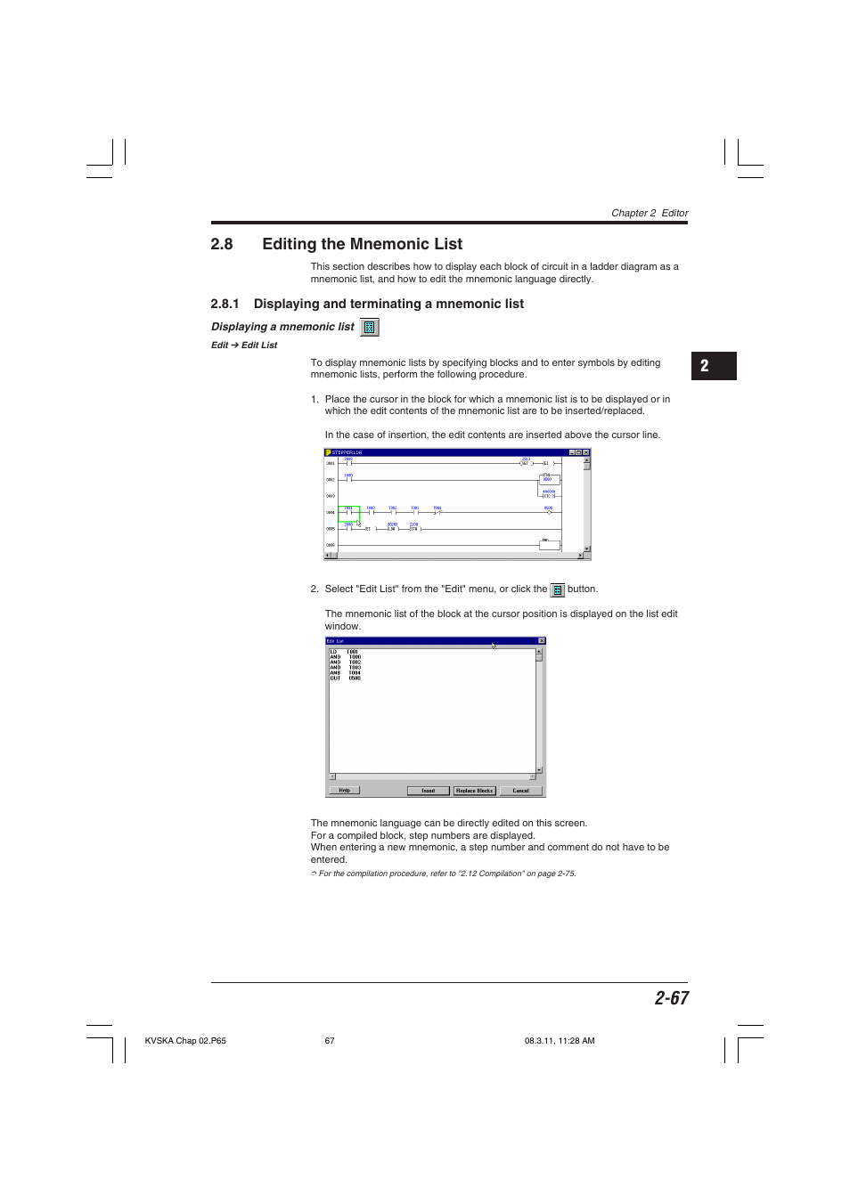 8 editing the mnemonic list, 1 displaying and terminating a mnemonic list, Displaying a mnemonic list | 12 2.8 editing the mnemonic list | KEYENCE KV Series User Manual | Page 91 / 240