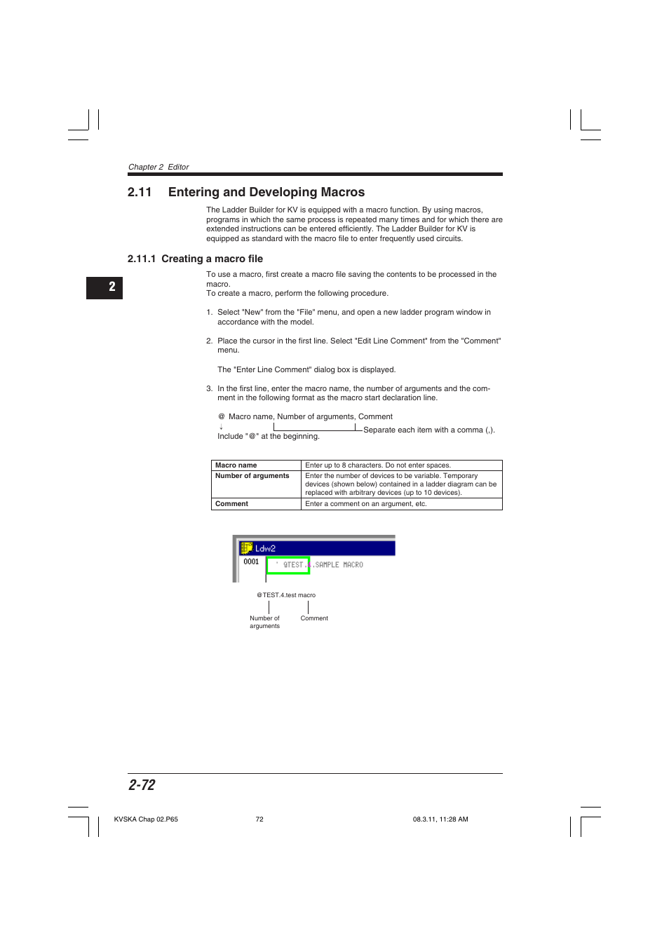 11 entering and developing macros, 1 creating a macro file | KEYENCE KV Series User Manual | Page 96 / 240
