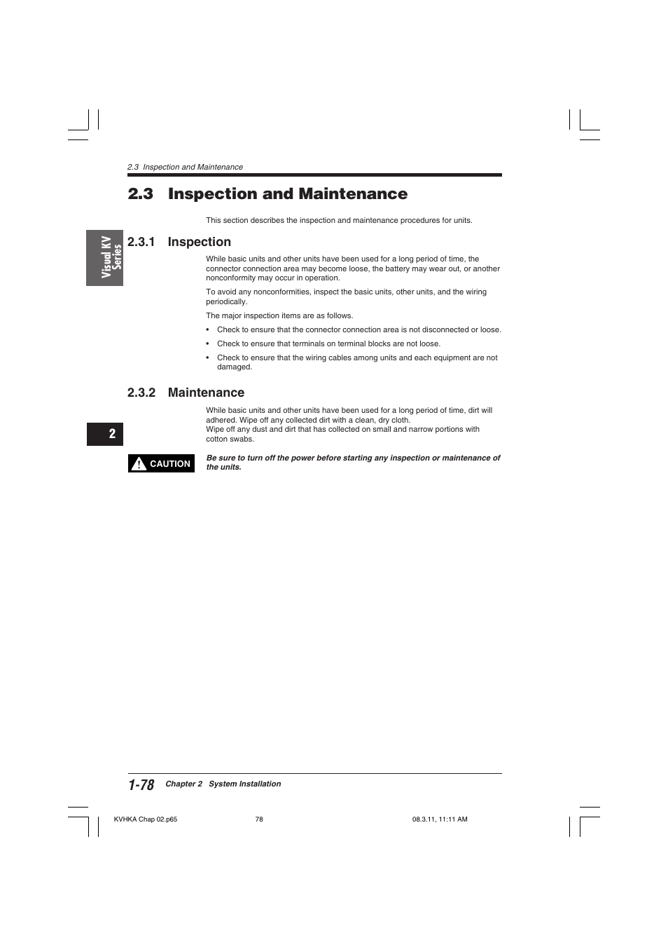 3 inspection and maintenance, 1 inspection, 2 maintenance | KEYENCE Visual KV Series User Manual | Page 102 / 444
