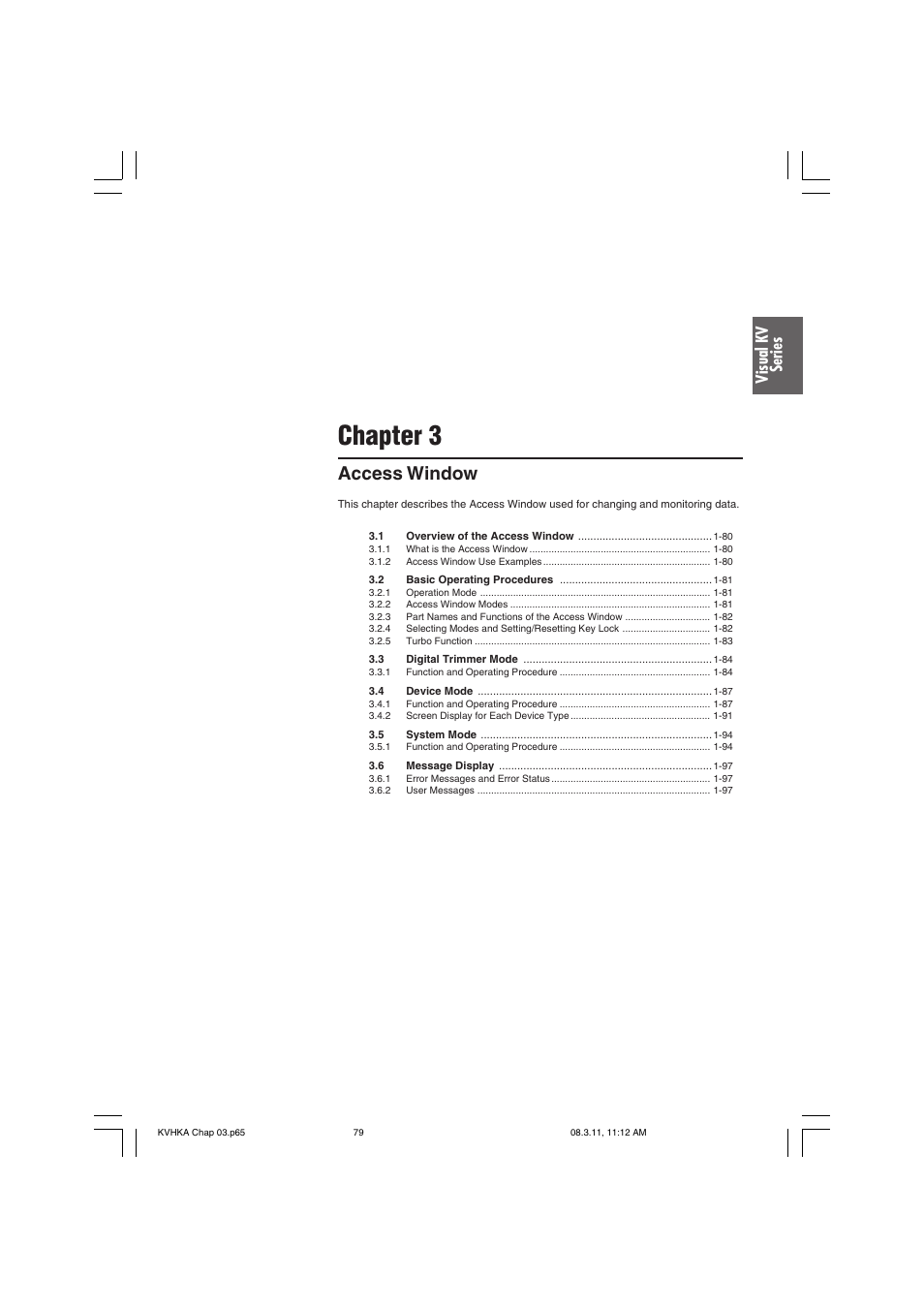Chapter 3 access window, Chapter 3, Access window | Visual kv series | KEYENCE Visual KV Series User Manual | Page 103 / 444