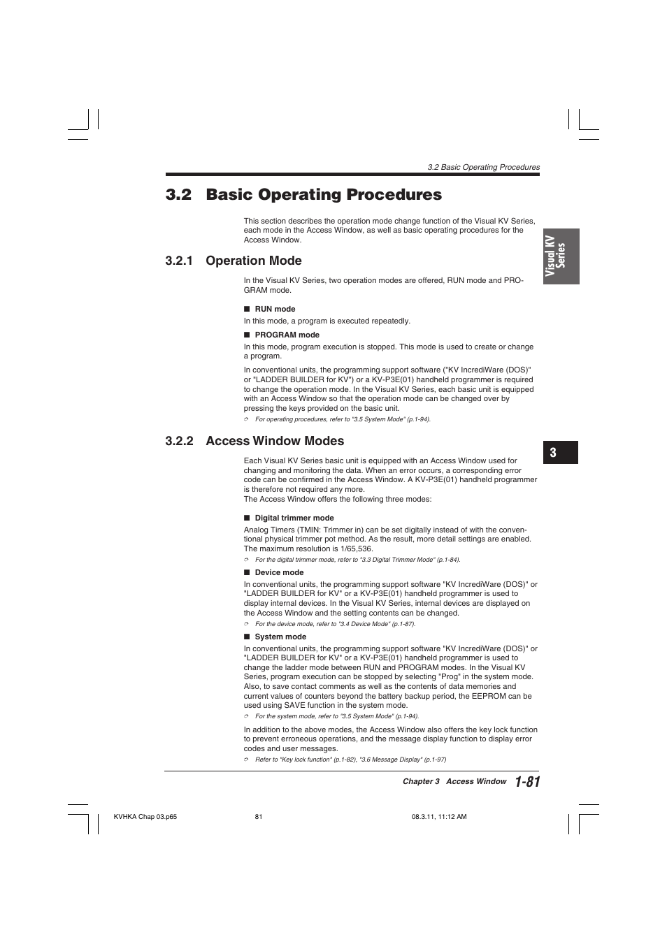 2 basic operating procedures, 1 operation mode, 2 access window modes | KEYENCE Visual KV Series User Manual | Page 105 / 444