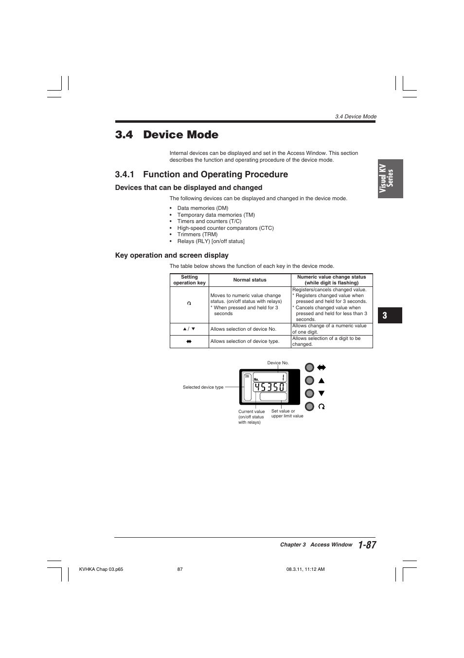 4 device mode, 1 function and operating procedure, Devices that can be displayed and changed | Key operation and screen display, Visual kv series | KEYENCE Visual KV Series User Manual | Page 111 / 444