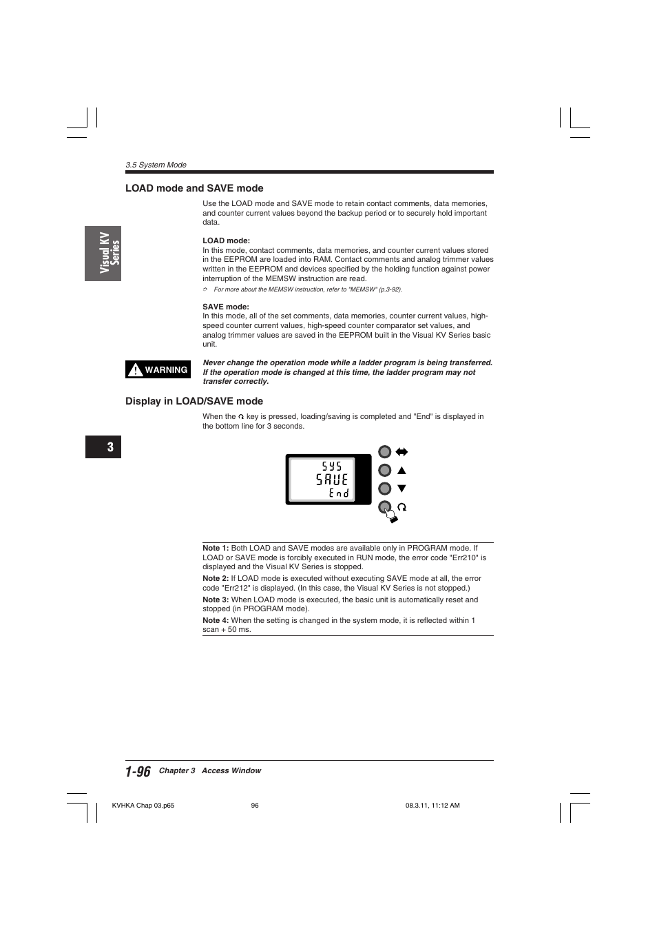 Load mode and save mode, Display in load/save mode, Visual kv series | KEYENCE Visual KV Series User Manual | Page 120 / 444
