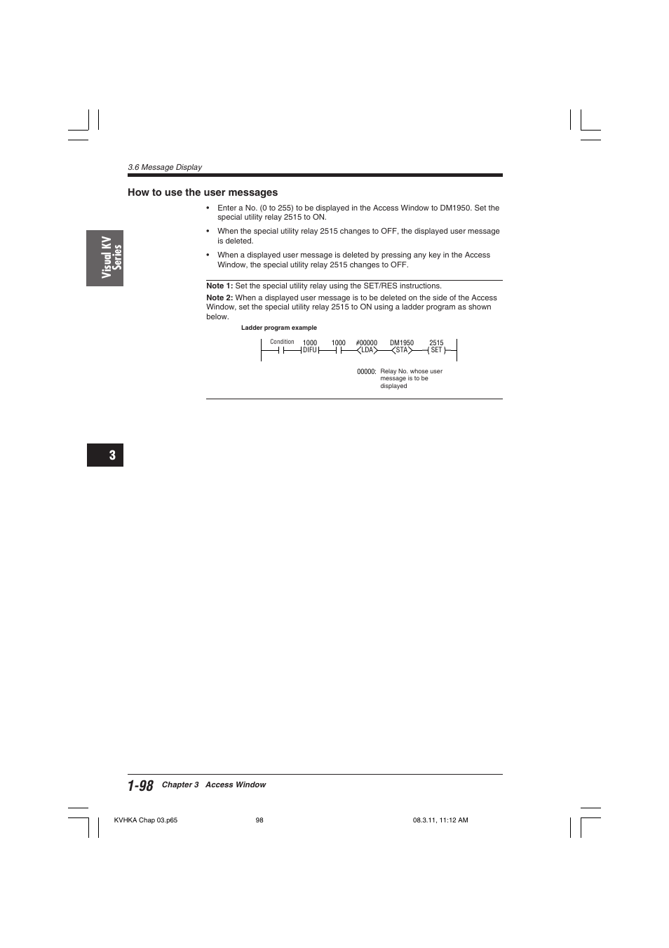How to use the user messages, Visual kv series | KEYENCE Visual KV Series User Manual | Page 122 / 444
