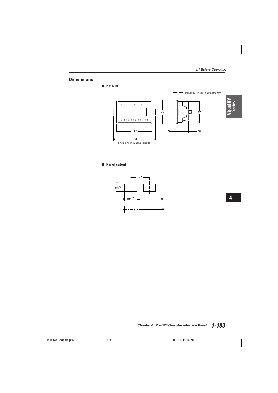 Dimensions, Visual kv series | KEYENCE Visual KV Series User Manual | Page 127 / 444