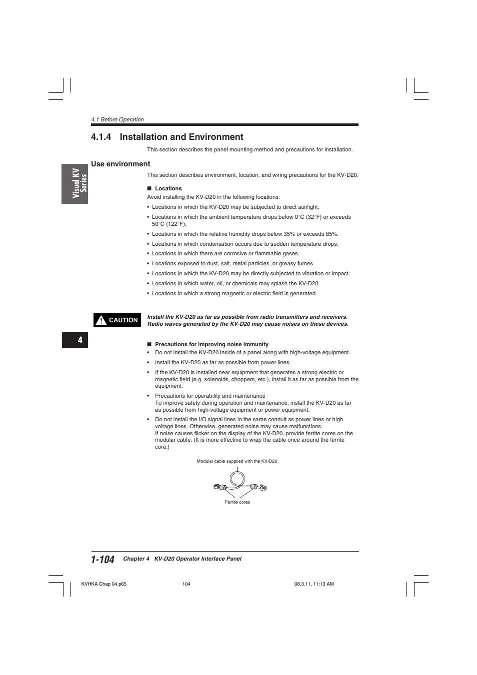 4 installation and environment, Use environment, Visual kv series | KEYENCE Visual KV Series User Manual | Page 128 / 444