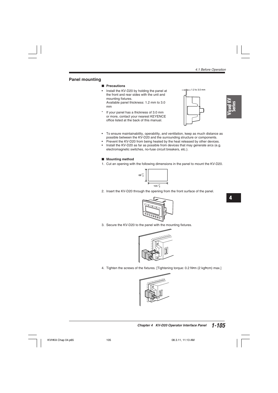 Panel mounting, Visual kv series | KEYENCE Visual KV Series User Manual | Page 129 / 444