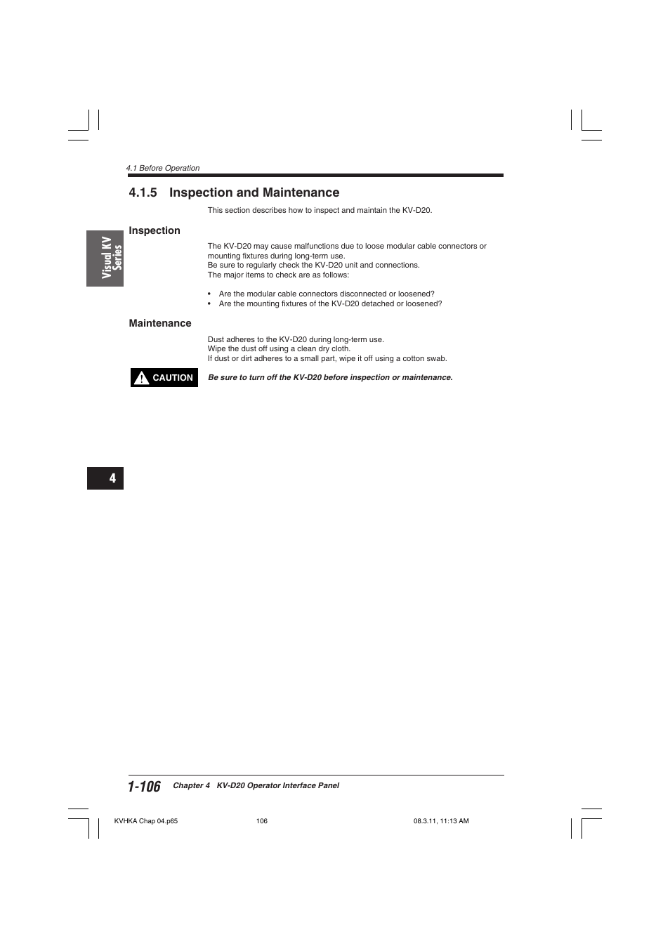 5 inspection and maintenance, Inspection, Maintenance | KEYENCE Visual KV Series User Manual | Page 130 / 444