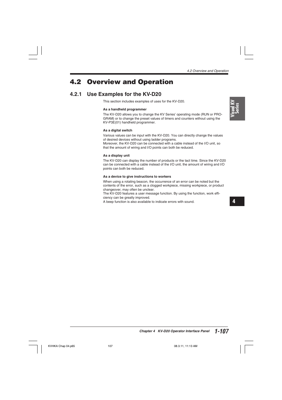 2 overview and operation, 1 use examples for the kv-d20 | KEYENCE Visual KV Series User Manual | Page 131 / 444