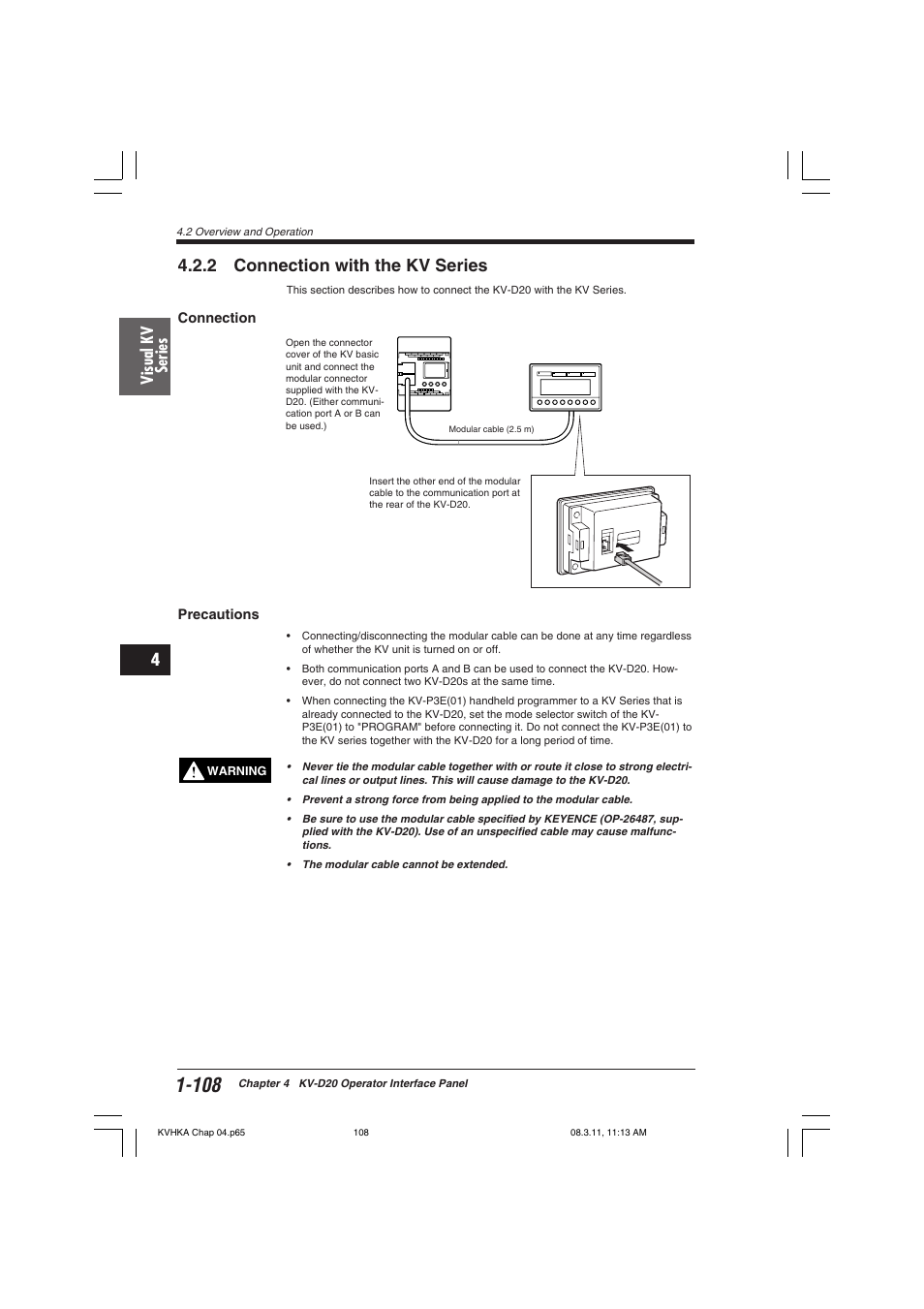 2 connection with the kv series, Connection, Precautions | Visual kv series | KEYENCE Visual KV Series User Manual | Page 132 / 444