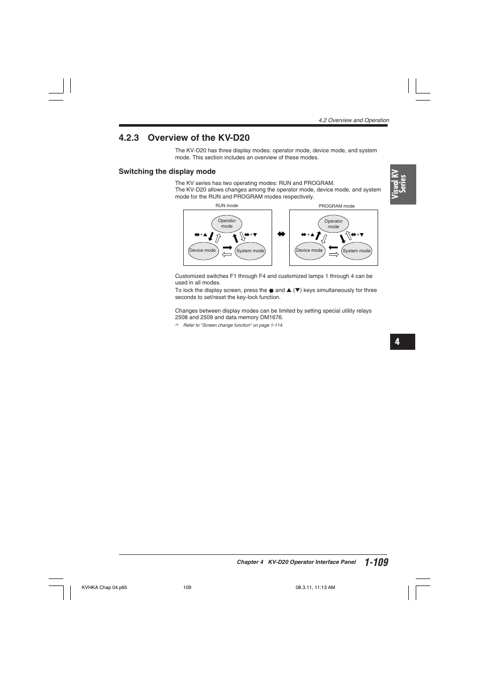 3 overview of the kv-d20, Switching the display mode, Visual kv series | KEYENCE Visual KV Series User Manual | Page 133 / 444