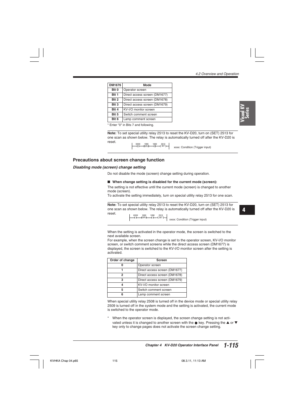 Precautions about screen change function, Visual kv series | KEYENCE Visual KV Series User Manual | Page 139 / 444