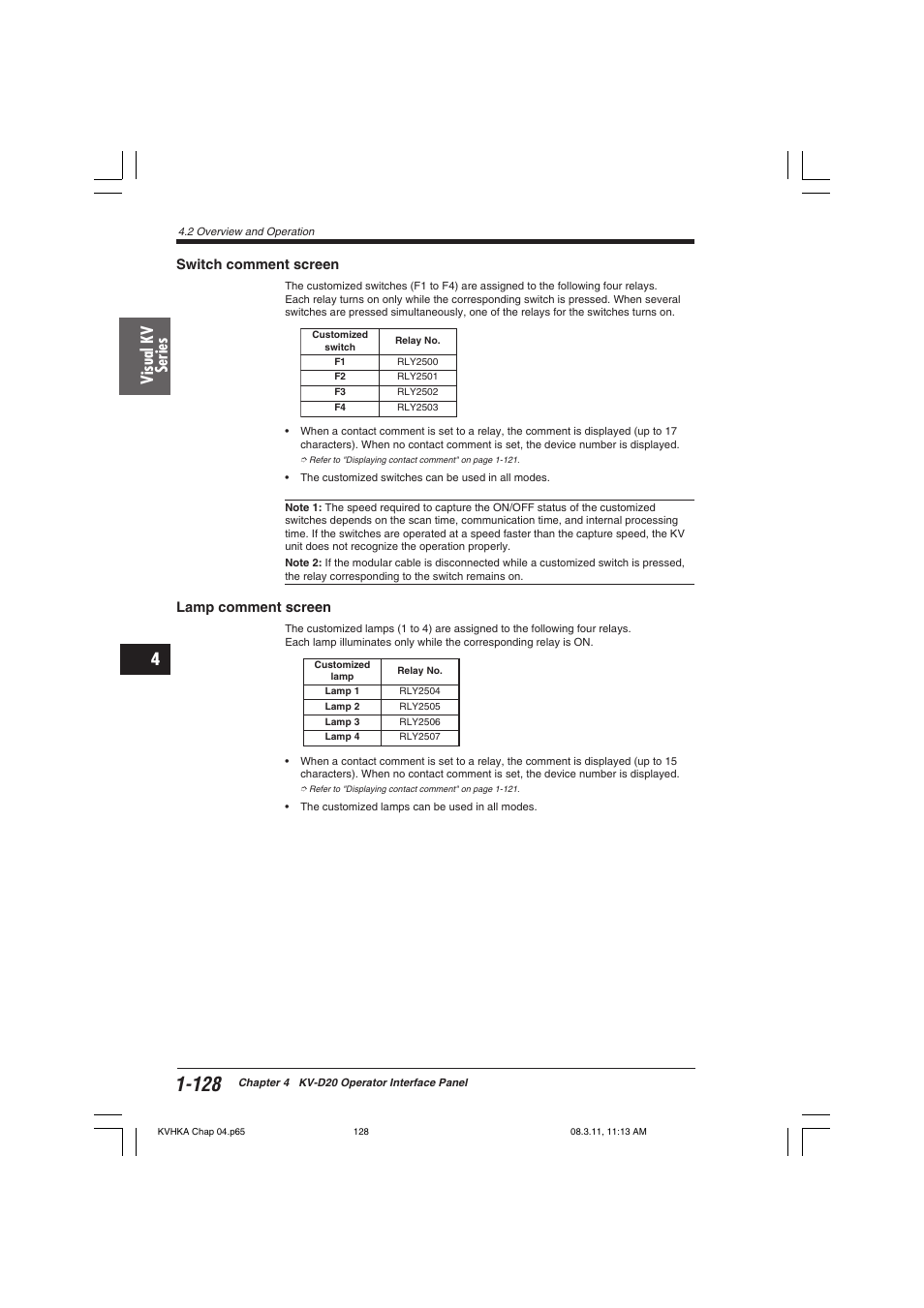 Switch comment screen, Lamp comment screen, Visual kv series | KEYENCE Visual KV Series User Manual | Page 152 / 444
