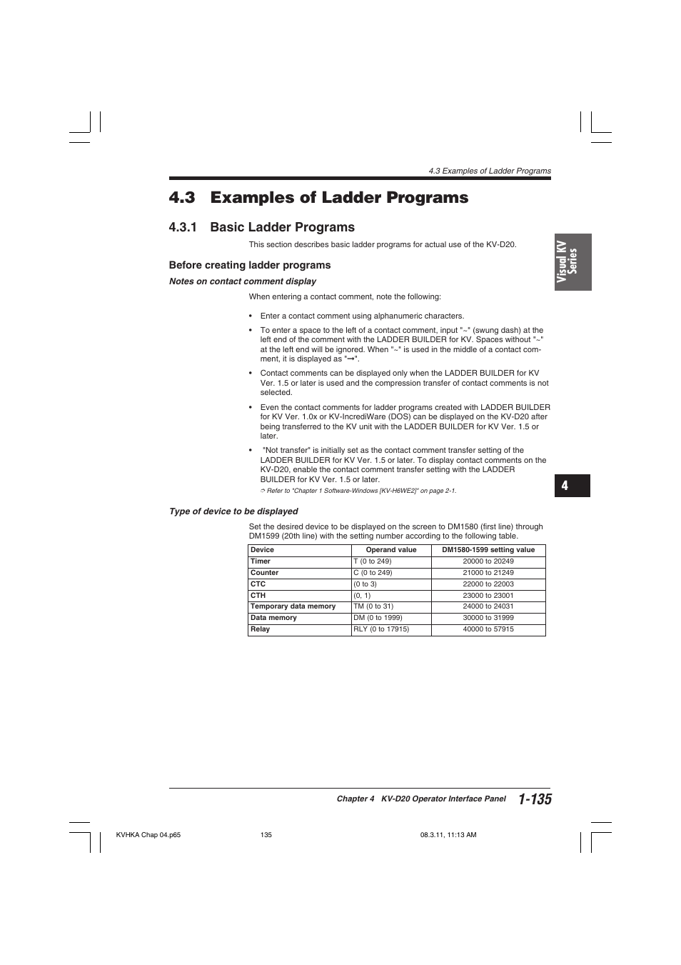 3 examples of ladder programs, 1 basic ladder programs, Before creating ladder programs | Visual kv series | KEYENCE Visual KV Series User Manual | Page 159 / 444