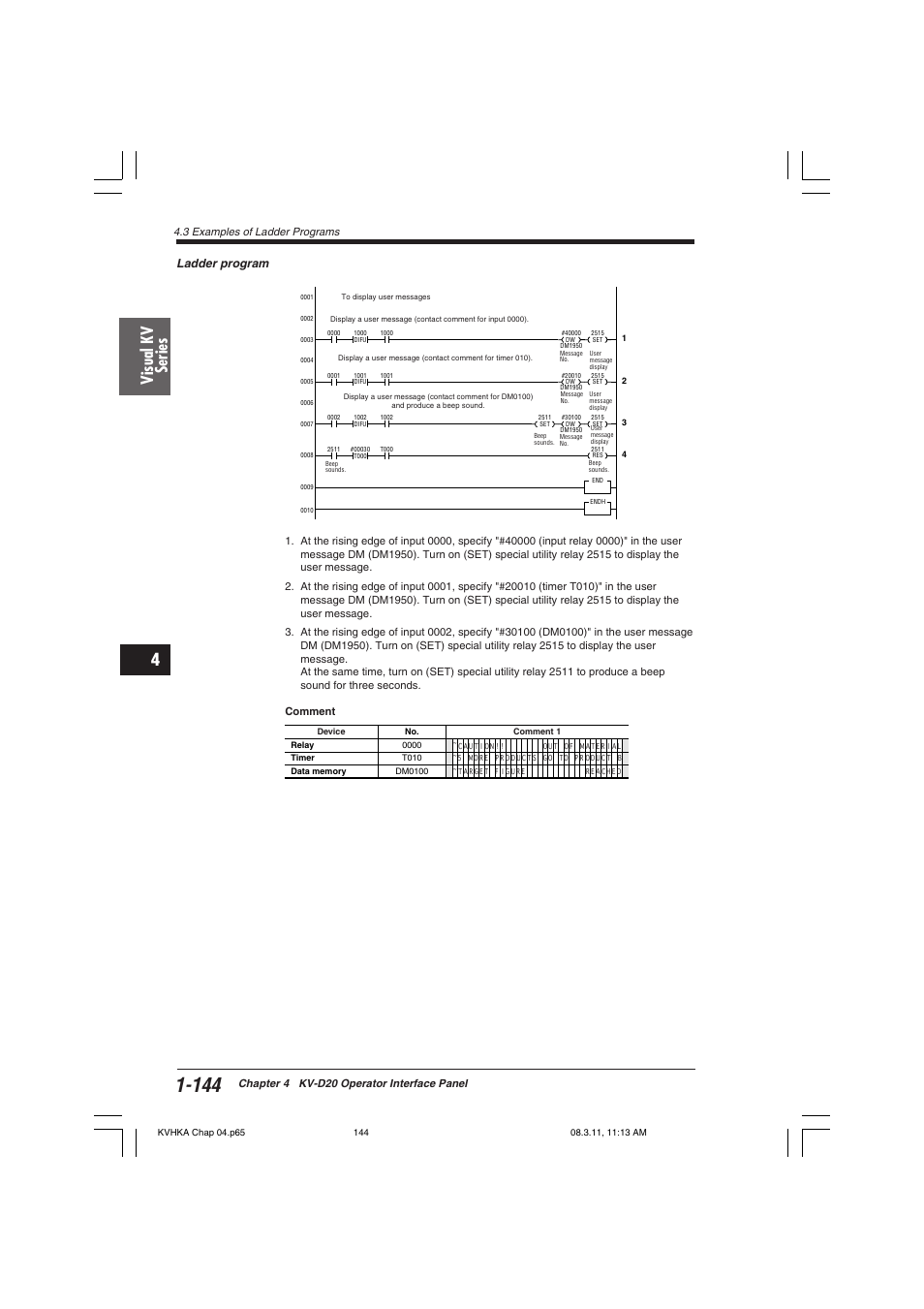 Visual kv series, Ladder program | KEYENCE Visual KV Series User Manual | Page 168 / 444